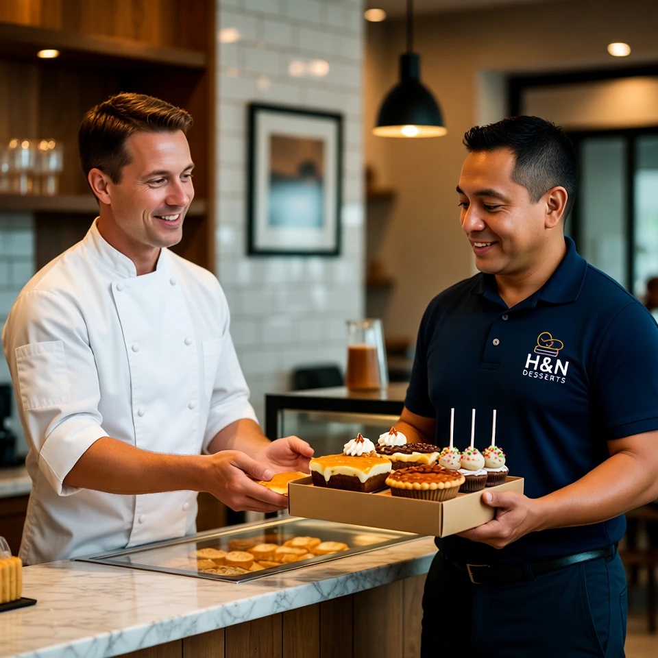 A restaurant customer receiving a dessert sampler.